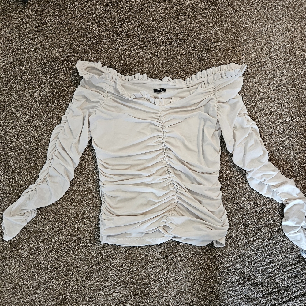 Express Large Elegant White Ruched Top